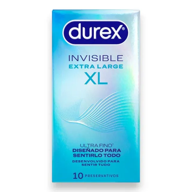 Prezervative ultra subțiri Durex Invisible XL, cu extra lubrifiere, senzație naturală, 57 mm, 1 cutie x 10 buc