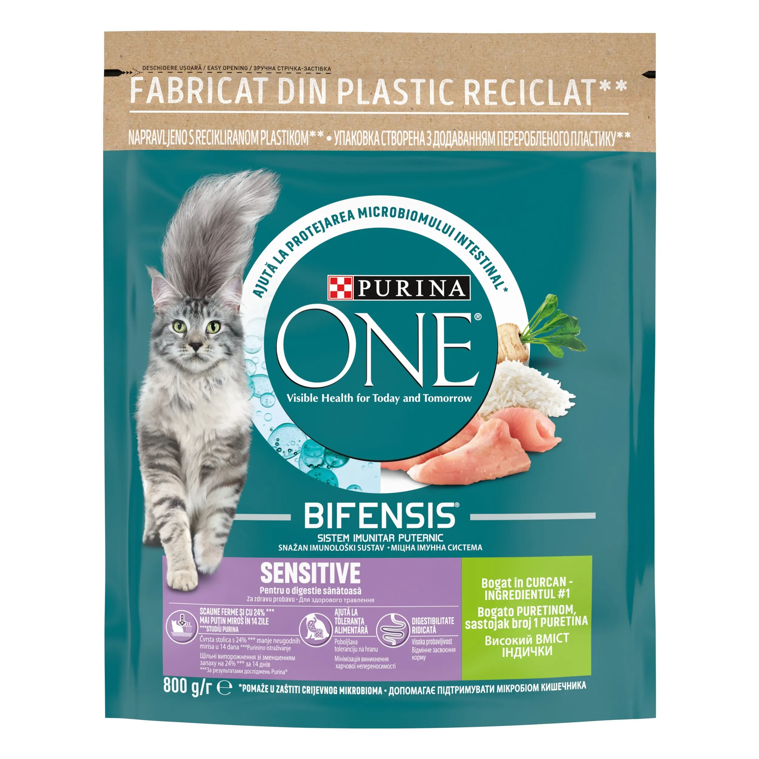 PURINA ONE SENSITIVE, Curcan si Orez, hrana uscata pentru pisici, 750 g