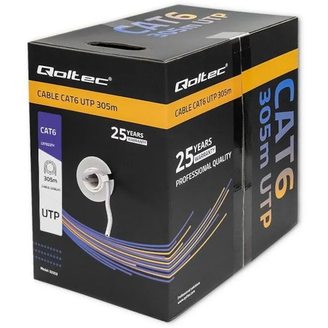 QOLTEC Cablu De Retea Utp, Qoltec, Cat6, 305m, Pvc, Gri, Cat6, Utp, 305 m, Pvc Gri, Destinat Instalarilor Interioare, Transmiterea Datelor Si Energiei