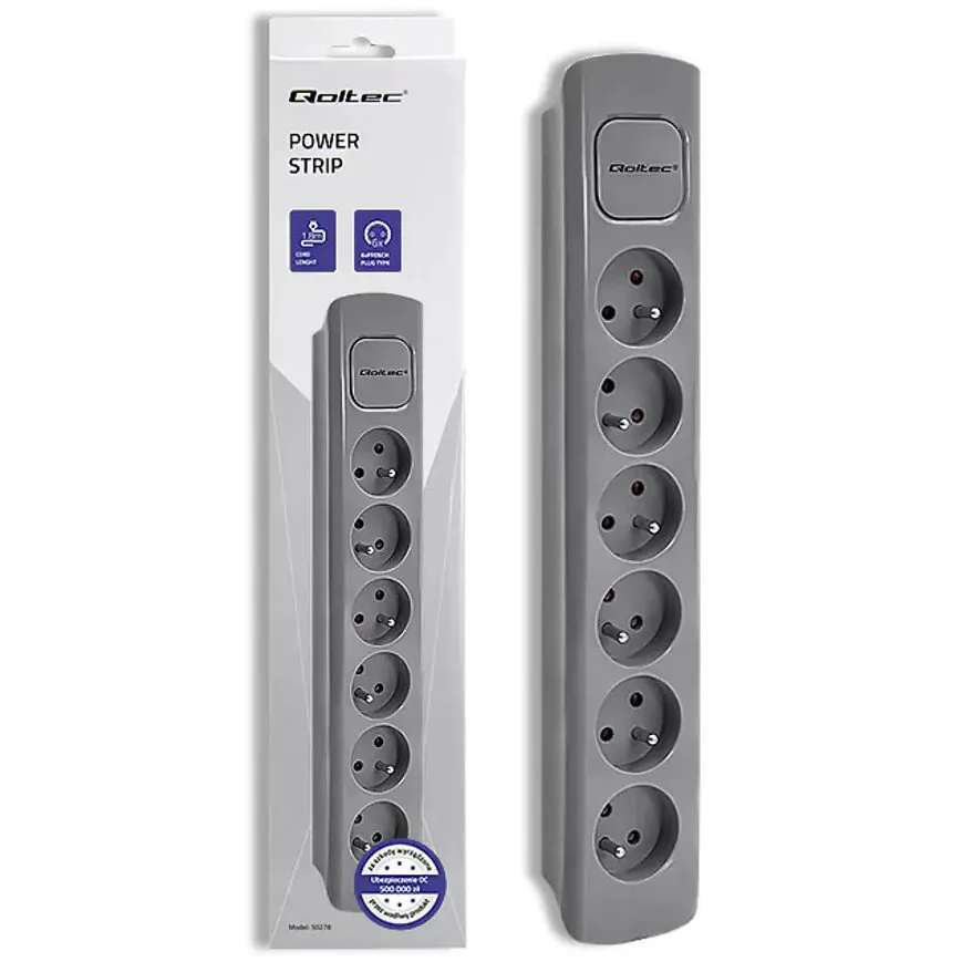 QOLTEC Priza multipla 6 prize, 1,8 m, gri