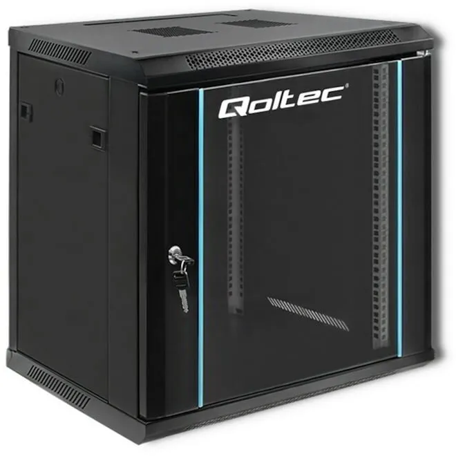 QOLTEC Rack 19 12U, Qoltec, 54464, Otel Laminat La Rece Spcc, Sticla Securizata, Capacitate Maxima De Incarcare Statica: 70 Kg, Centre De Date, Teletehnica, Energetica, Industrie, Montaj Usor, Constructie Rezistenta, Suspendat, 600 x 635 x 450 mm, Negru