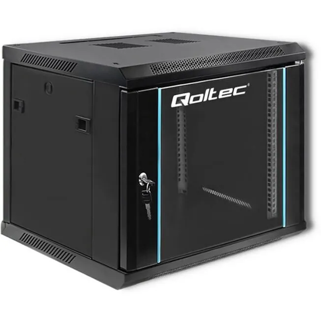 QOLTEC Rack 19 9U, Qoltec, 54466, Capacitate Maxima De Incarcare Statica: 70 Kg, Otel Laminat La Rece Spcc, Sticla Securizata, Utilizare: Servere, Teletehnica, Energetica, Industrie, Usi Frontale Din Sticla Cu Incuietoare, 600 x 500 x 600 mm, Negru