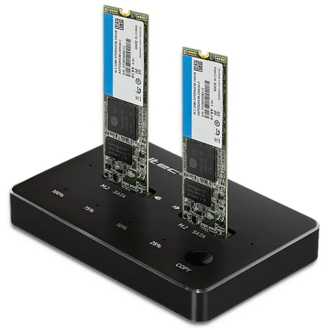 QOLTEC Statie de andocare, Qoltec, 2x SSD M.2 SATA, NGFF, USB-C, Negru
