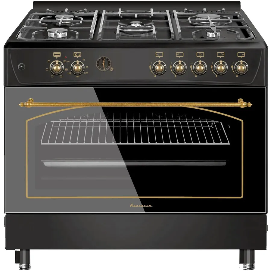 Ravanson Aragaz gaz-electric Ravanson KWGE-90R, Retro, 5 arzatoare, termostat, 90x64.7x89cm, Negru