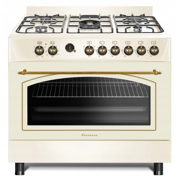 Ravanson Aragaz mixt gaz si electric Ravanson Retro KWGE–90ARC, Plita gaz, cuptor electric, Crem