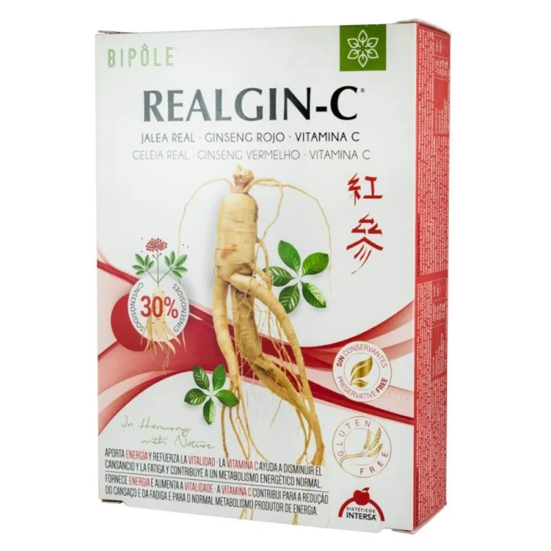 Realgin C Laptisor de Matca Bipole cu Ginseng Rosu si Vitamina C, 20 Fiole