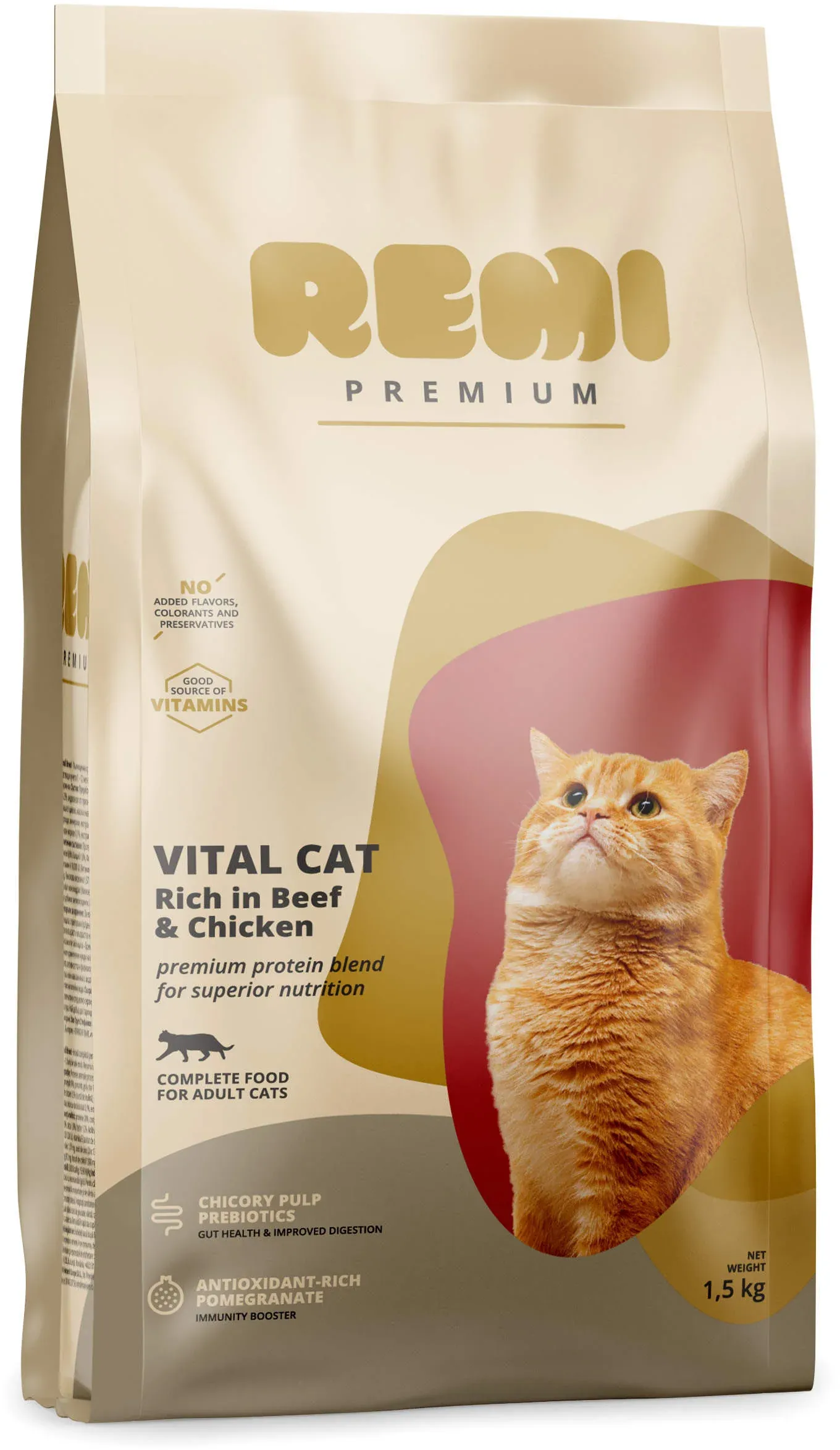 REMI Premium Vital Hrană uscată pentru pisici, cu Vită şi Pui