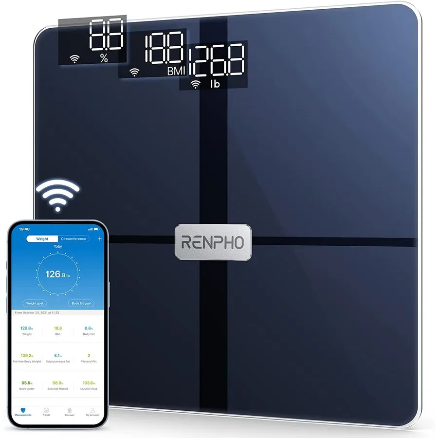 Renpho Cantar de baie Smart Renpho WBE28, Wifi, Bluetooth, Maxim 180Kg, 13 masuratori, BMI, Compatibil Samsung Health, Apple Health, Google Fit, Fitbit sync.