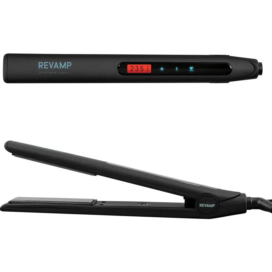 REVAMP Placa de indreptat parul Revamp ST-1500-EU, Incalzire rapida, Invelis protector ceramic cu keratina , uleiuri de argan si nuca de cocos, Selector digital 235ºC - 80ºC, Negru