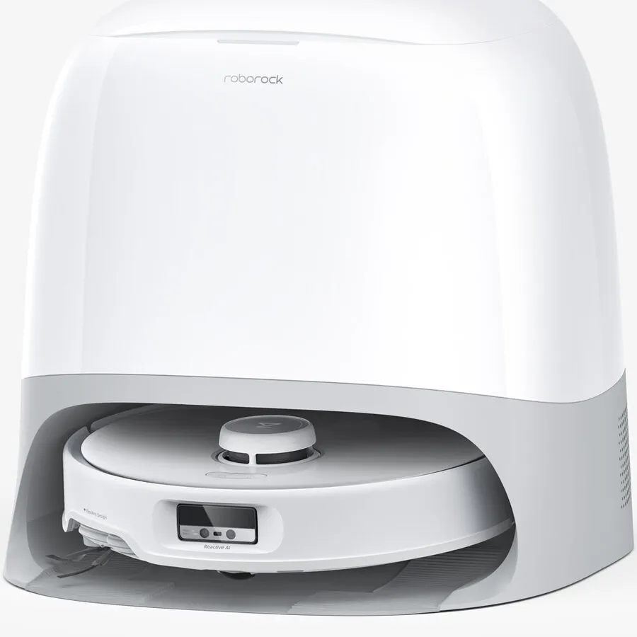 ROBOROCK Robot de aspirare Roborock Qrevo Curv cu statie de incarcare, 18500 pa, aspirator, mop si statie inteligenta cu golire automata, 66W, Lidar, baterie 5200mAh, AdaptLift, asistent vocal, mop rotativ, Alb