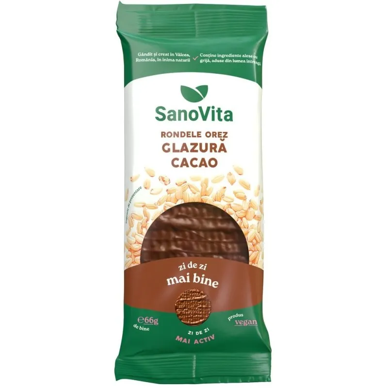 Rondele din Orez cu Glazura de Cacao, Sanovita, 66 g