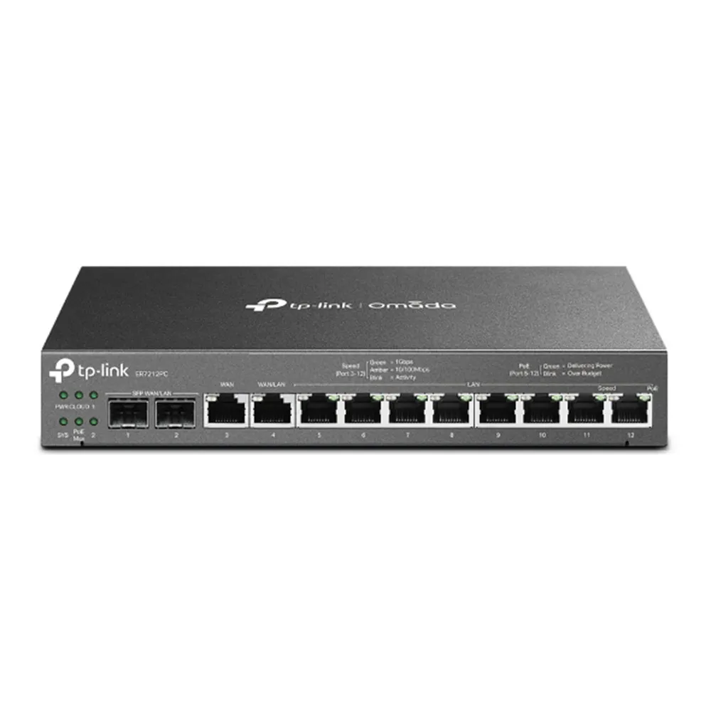 Router 3-in-1 cu 8 porturi Gigabit  Omada TP-Link Multi-WAN ER7212PC, VPN, 1200MHz, Negru