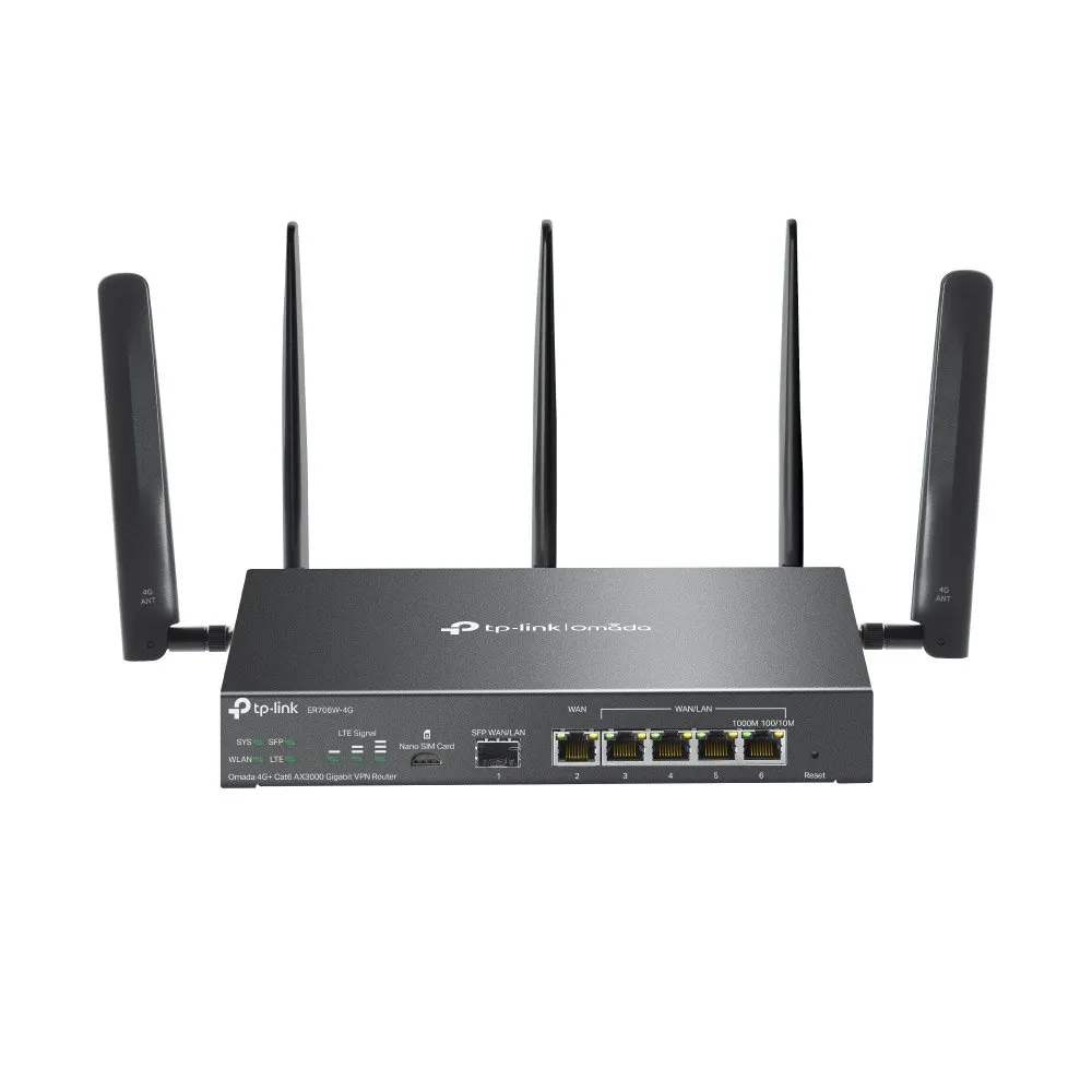 Router VPN 4G+Cat6 dual band TP-Link ER706W-4G, WiFi 6, 2.4/5 GHz, 2404 Mbps, VPN, Omada, Mu-Mimo