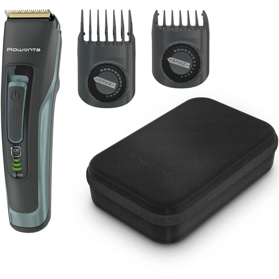 Rowenta Aparat de tuns parul si barba Rowenta Advancer TN5224E0, 2 piepteni reglabili, pana la 29 de lungimi, 0.5 - 30 mm, setare precizie 1 mm, autonomie 120 minute, indicator baterie LED, husa inclusa, negru