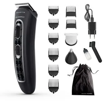 Rowenta Aparat de tuns parul si barba Rowenta - Karl Lagerfeld Trim Style 12 in 1 TN911LF0, autonomie 120 min, capat pentru barba cu 2 piepteni, capat pentru par cu 6 piepteni, accesoriu nas-urechi, 6500 rpm, kit curatare-intretinere, husa,Negru-Gri