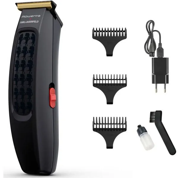Rowenta Aparat de tuns Rowenta x Karl Lagerfeld Cut & Style TN182LF0, 6500 rpm, lame din inox, autonomie 90 minute, Negru & Rosu