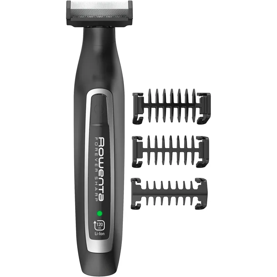Rowenta Aparat hibrid de tuns, conturat si barbierit Forever Sharp TN6000F4, lavabil, lame din inox cu autoascutire, 3 piepteni, Negru