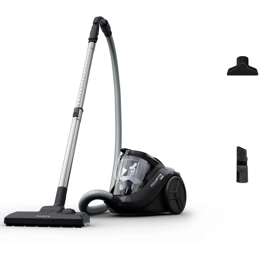 Rowenta Aspirator fara sac Rowenta Compact Power Cyclonic RO3725EA, 750W, recipient praf 1.5 L, 2 niveluri de filtrare pana la 99.98%, raza de operare 8.8m, zgomot redus 79 dB(A), negru