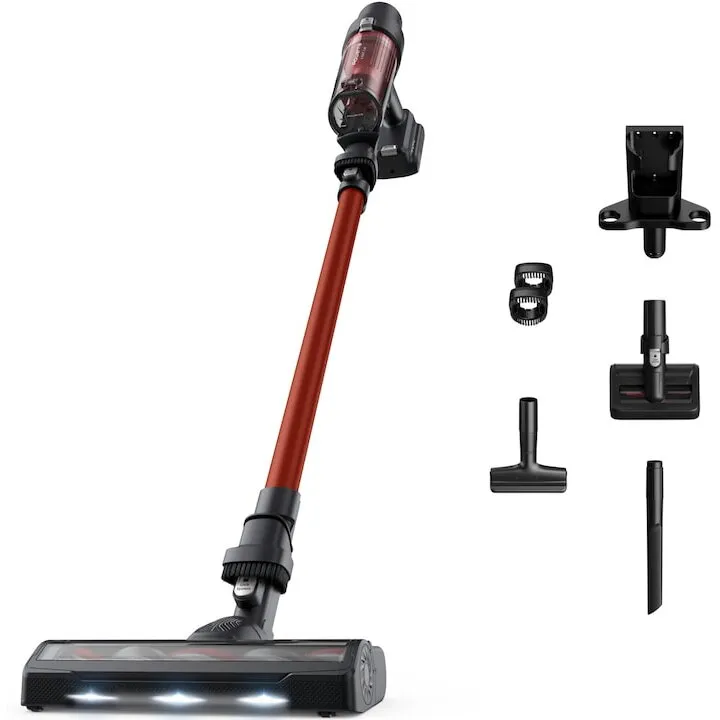 Rowenta Aspirator vertical fara fir Rowenta X-Pert 7.60 RH6A73WO, 140W, autonomie 45 minute, filtrare 99%, recipient praf 0.44 L, perie cu LED, statie de incarcare cu suport accesorii, rosu & negru