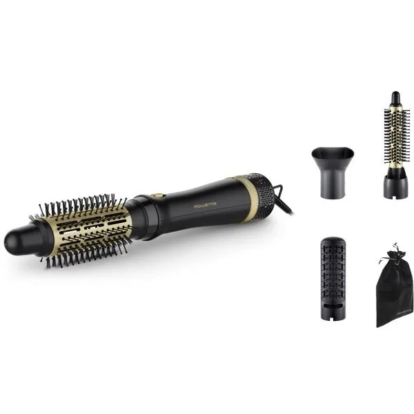 Rowenta Perie cu aer cald Rowenta Express Style CF6330F0, 3 trepte de viteza, varf rece, functie Respect, negru & auriu