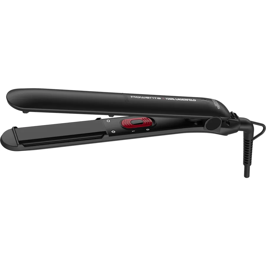 Rowenta Placa de indreptat parul Rowenta EasyLiss Karl Lagerfeld SF161LF0, Ceramic Tourmaline, 200 °C, placi inteligente, functie Straight & Curl, incalzire rapida, cablu 1.8m, Negru&Rosu
