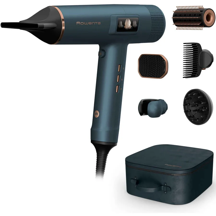 Rowenta Uscator de par Rowenta Maestria For You HY9430E0, 1800W, 3 trepte de viteza si temperatura, concentrator Air Smooth Pro, accesoriu Root Lifter, difuzor pentru volum, generator de ioni, ecran LCD, functie flux de aer rece, geanta depozitare, Verde