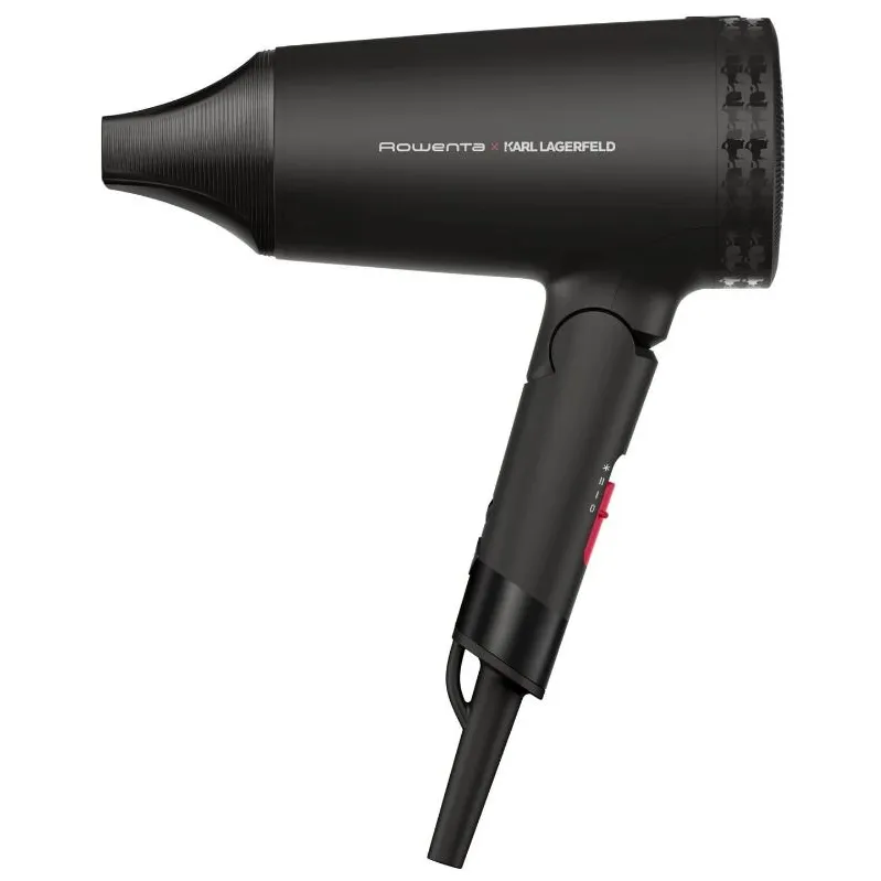 Rowenta Uscator de par Rowenta x Karl Lagerfeld Express Style CV184LF0, 1600 W, 2 trepte de temperatura/viteza, invelis Keratin & Glow, tehnologia Effiwatts, jet de aer rece, pliabil, concentrator, Negru