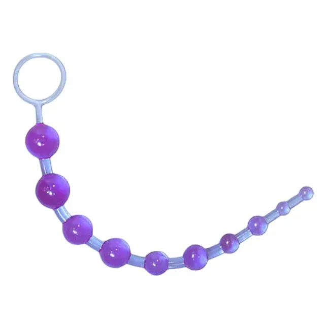 Rozariu anal LovingJoy - Love Beads, din silicon, mov, 32 cm