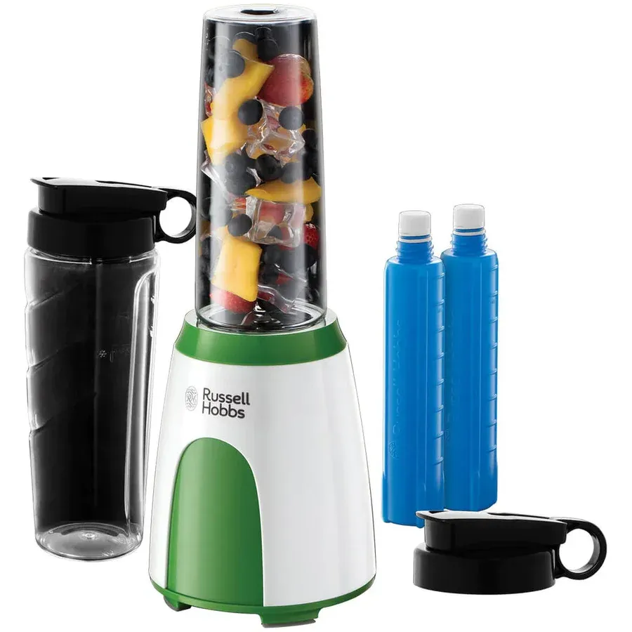 Russell&nbsp;hobbs Blender Russell Hobbs Explore Mix & Go Cool, 300 W, 0.6 L, 2 recipiente Tritan, 2 recipiente gheata, Alb/Verde
