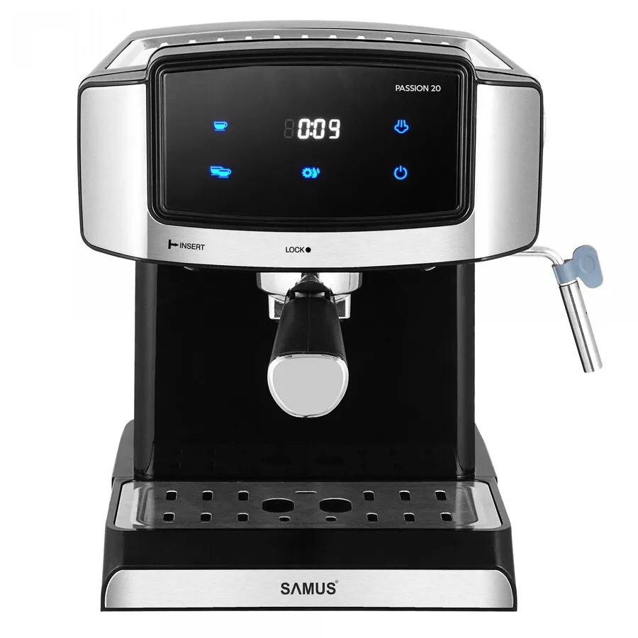 Samus Espressor Samus Passion 20, 850 W, Presiune abur 20 bari, Touch Control, Rezervor apa 1500 ml, Filtru detasabil din inox, Duza capuccino, Negru/Inox