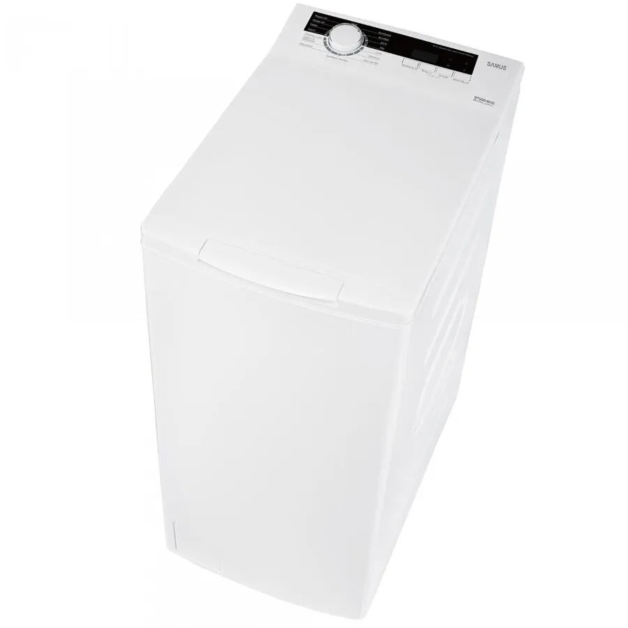 Samus Masina de spalat rufe verticala Samus WTSGDI-80133, 8 kg, 1300 rpm, Motor Inverter, 15 Programe, Clasa energetica A, latime 40 cm, Afisaj electronic, Blocare acces copii, Alb