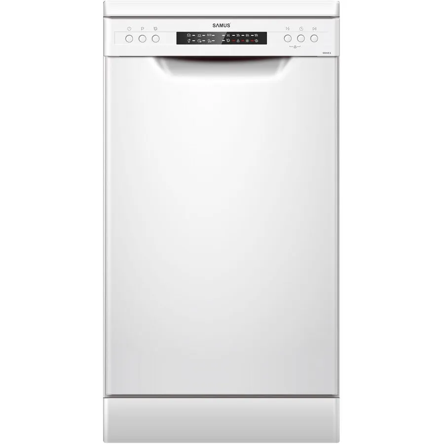 Samus Masina de spalat vase independenta Samus SDW46.6, 9 seturi, 6 Programe, Clasa de energie E, Latime 45 cm, Alb