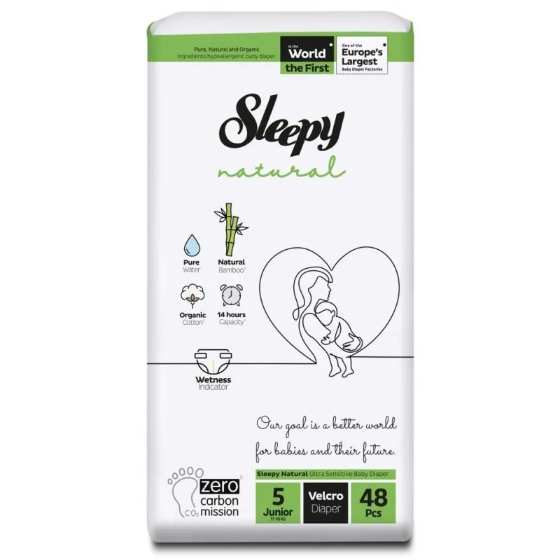 Scutece Bebelusi Sleepy Natural Double, Marimea 5 Junior, 11-18 kg, 48 Bucati