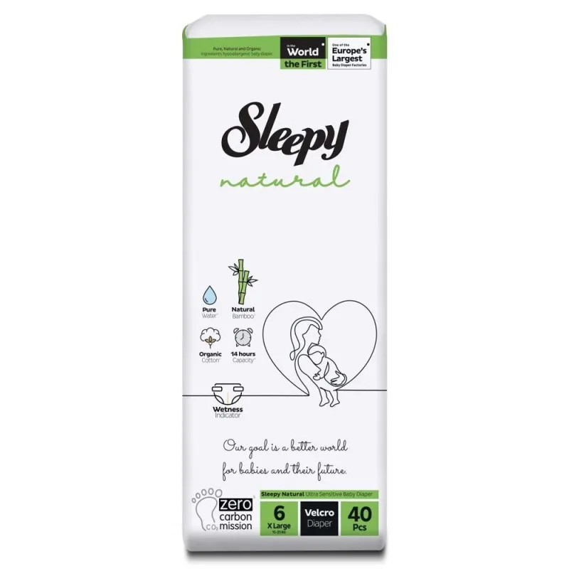 Scutece Bebelusi Sleepy Natural Double, Marimea 6 XLarge, 15-25 kg, 40 Bucati