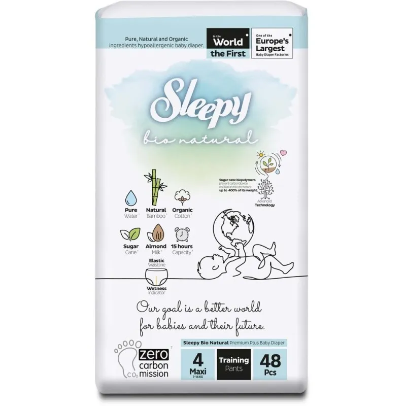 Scutece Chilotel pentru Bebelusi Sleepy Bio Natural Double, Nr.4 Maxi, 7 - 14 kg, 48 Bucati