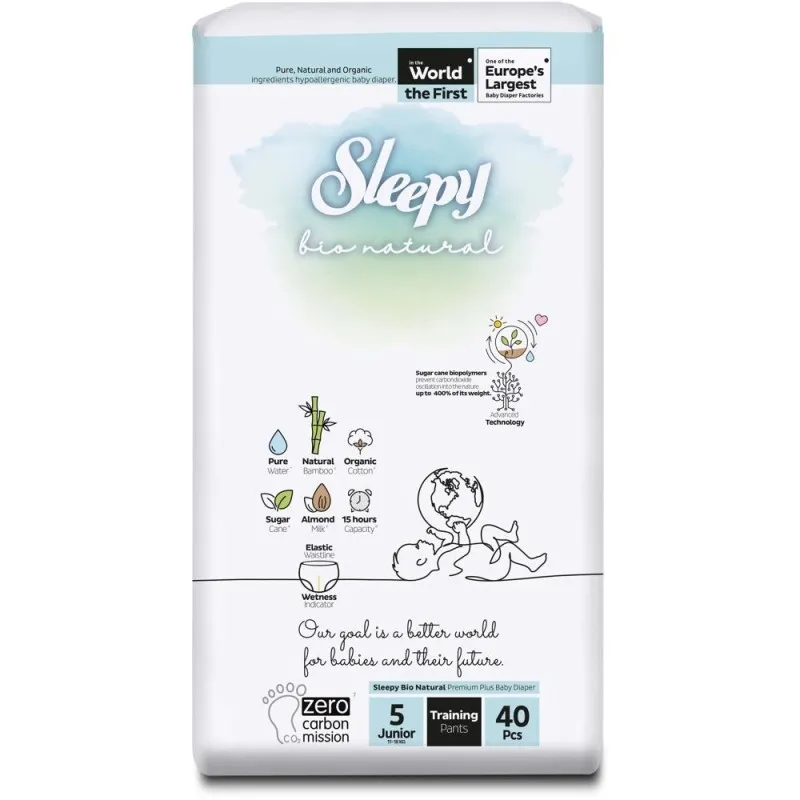 Scutece Chilotel pentru Bebelusi Sleepy Bio Natural Double, Nr.5 Junior, 11 - 18 kg, 40 Bucati