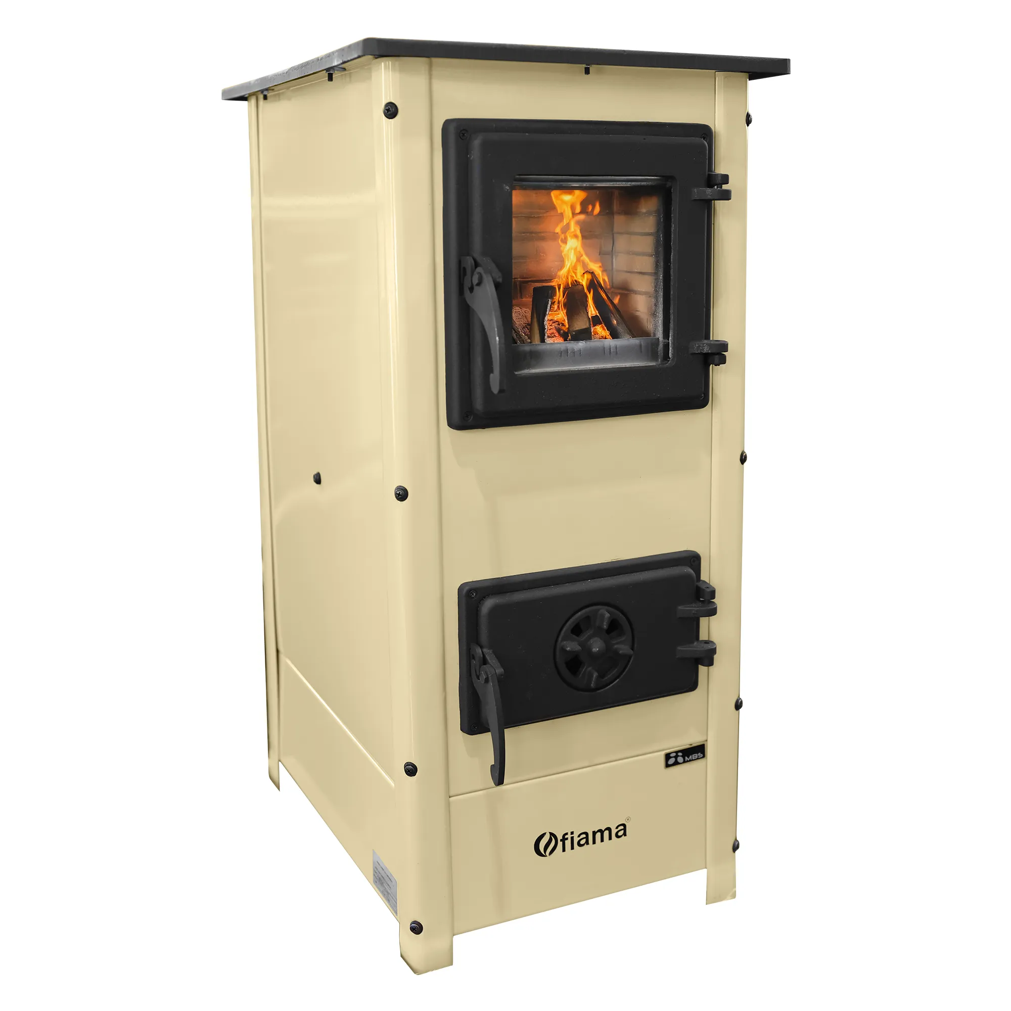 Semineu cu plita din fonta Fiama SD HERA, pe lemne,brichete si carbune, putere 6 kW, culoare crem