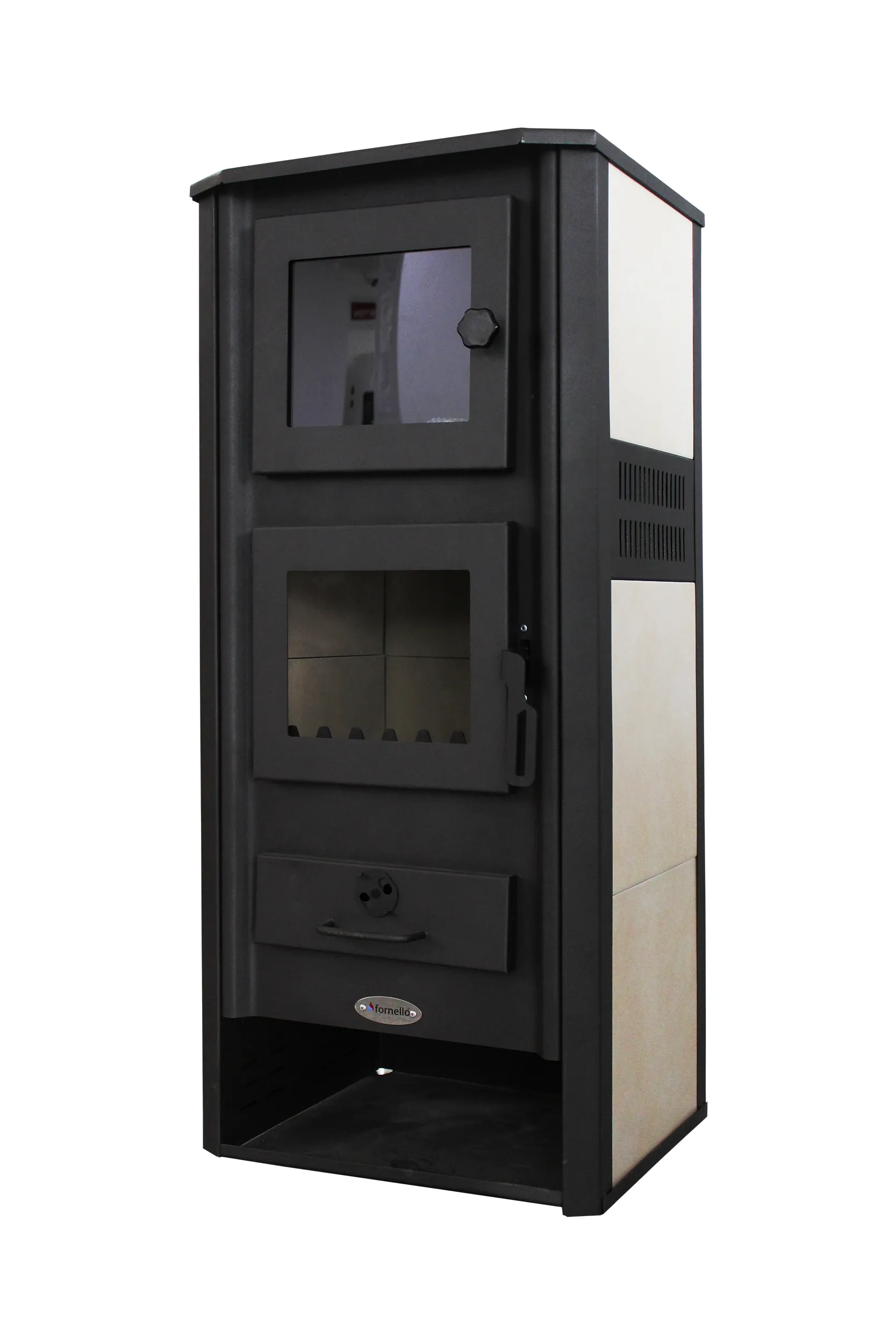 Semineu ( SOBA ) pe lemne, brichete si carbuni Fornello Ambasador  LM RN 12 kw, 49x46x1160 cm