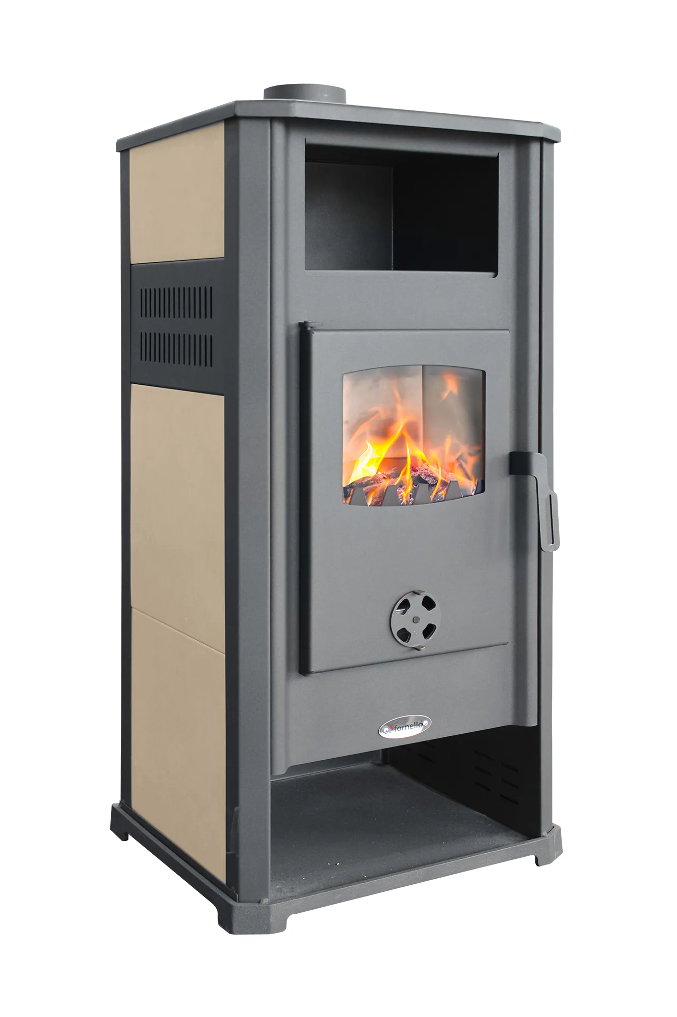 Semineu (Soba) pe lemne Fornello Ambasador LM N 9-11 kW, 490x460x1040 mm, Gratar ardere din fonta, camera de ardere samotata, usa cu geam din sticla termorezistenta