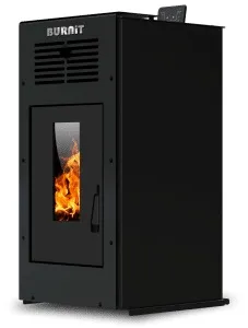 Semineu (soba) pe peleti Burnit Ambient Black 10 kw, cu tiraj fortat include ventilator aer cald, aprindere electrica, recomandat pentru 100 mp