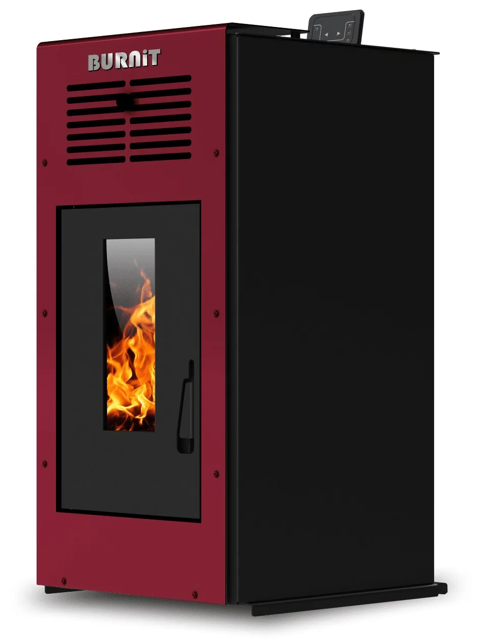Semineu (soba) pe peleti Burnit Ambient Bordeaux 10 kw, cu tiraj fortat include ventilator aer cald, aprindere electrica, recomandat pentru 100 mp