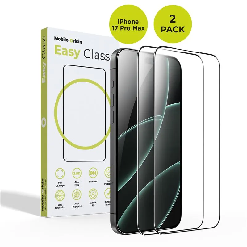 Set 2 folii protectie Mobile Origin EasyGlass, Kit curatare inclus, compatibil cu iPhone 17 Pro Max, Transparent