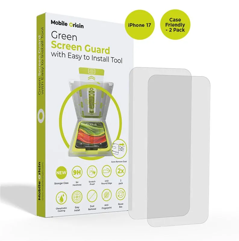 Set 2 folii protectie Mobile Origin Screen Guard, Kit aplicare inclus, Case Friendly, compatibil cu iPhone 17, Transparent