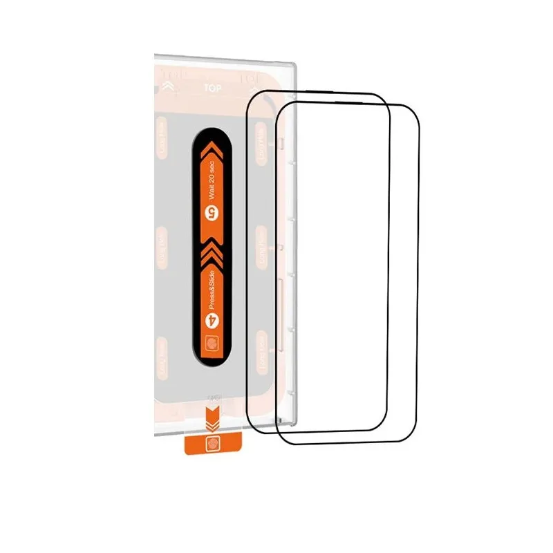 Set 2 folii sticla cu sistem de montare Mobile Origin Orange Screen Guard compatibil cu iPhone 15 Pro Black