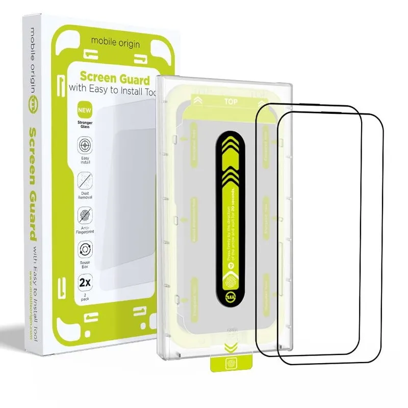 Set 2 folii sticla cu sistem de montare Mobile Origin Screen Guard compatibil cu iPhone 16, Full Cover, Negru