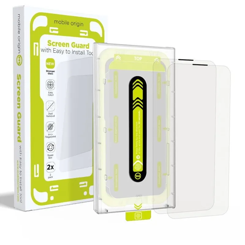 Set 2 folii sticla cu sistem de montare Mobile Origin Screen Guard compatibil cu iPhone 16 Plus, Case Friendly, Transparent