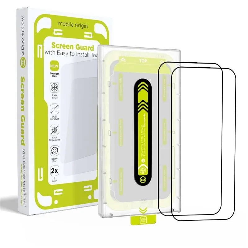 Set 2 folii sticla cu sistem de montare Mobile Origin Screen Guard compatibil cu iPhone 16 Pro, Full Cover, Negru