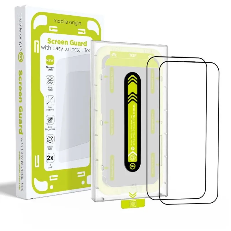 Set 2 folii sticla cu sistem de montare Mobile Origin Screen Guard compatibil cu iPhone 16 Pro Max, Full Cover, Negru