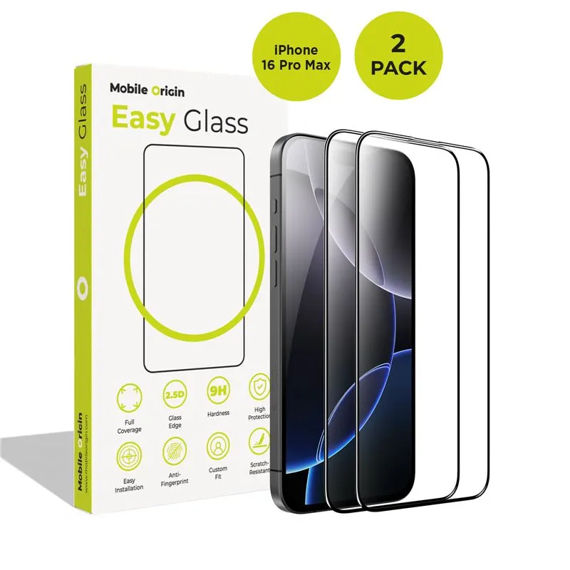 Set 2 folii sticla Mobile Origin EasyGlass compatibila cu iPhone 16 Pro Max, Transparent