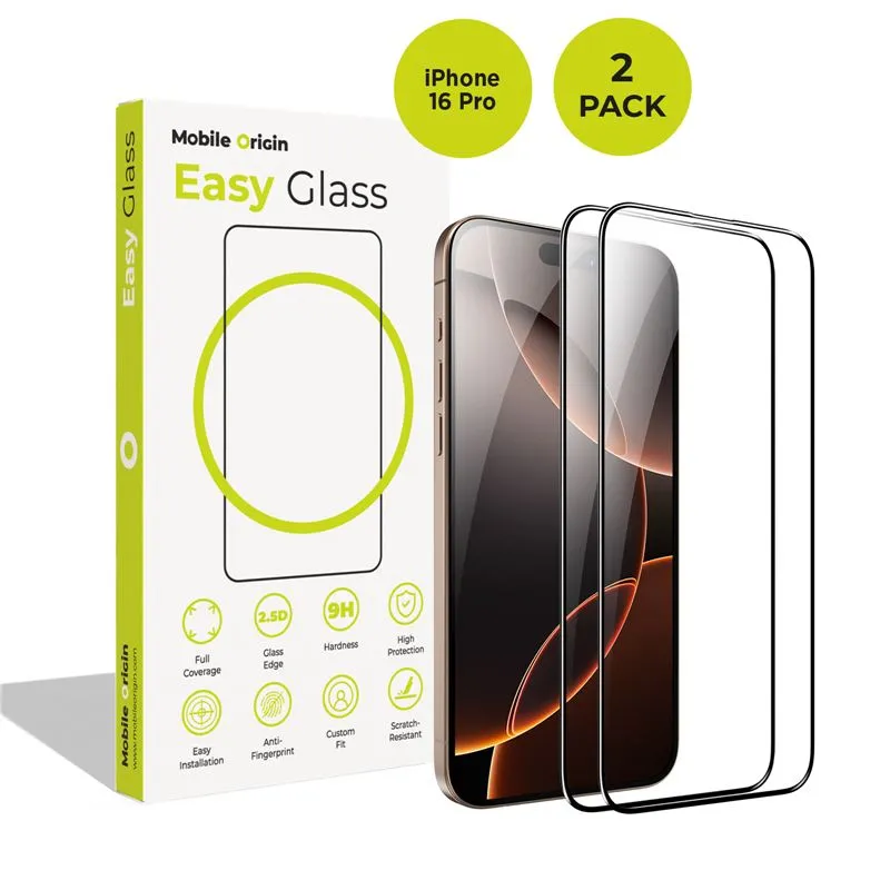 Set 2 folii sticla Mobile Origin EasyGlass compatibila cu iPhone 16 Pro, Transparent